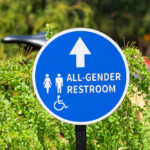 All,Gender,Restroom,Outdoor,Sign,With,Directional,Arrow.,Ada,Compliant