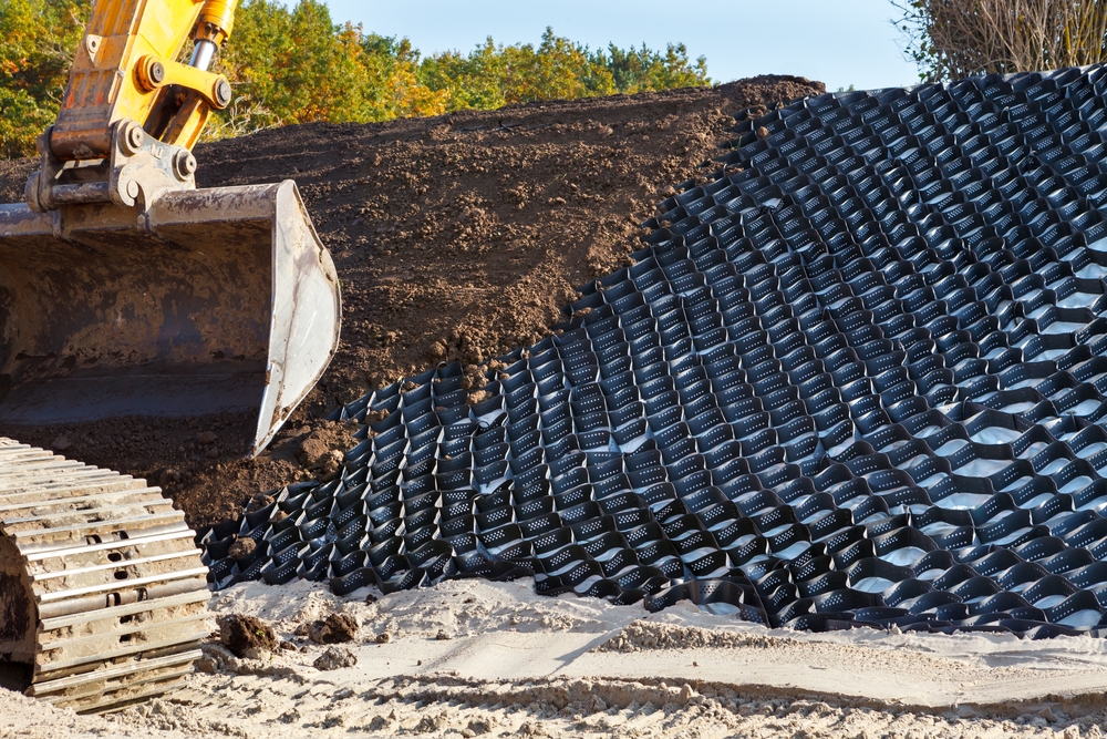 Polymer,Geogrid,For,Filled,With,Soil.,Protection,Of,Sandy,Slopes